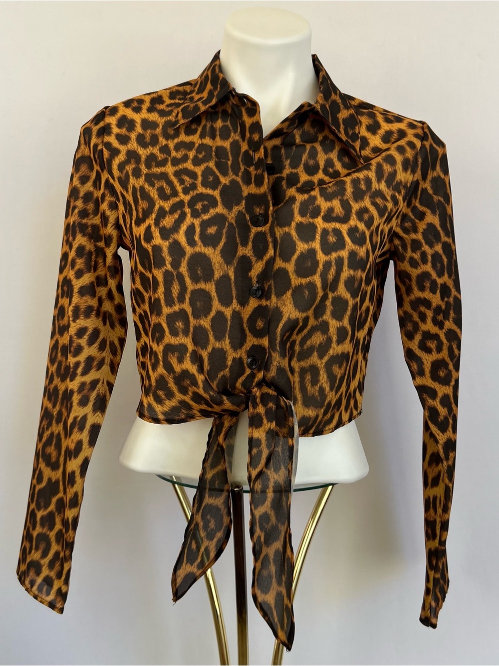 Vintage 90s Y2K Leopard Print Sheer Crop Top Sz Small Glam Maximalist Statement
